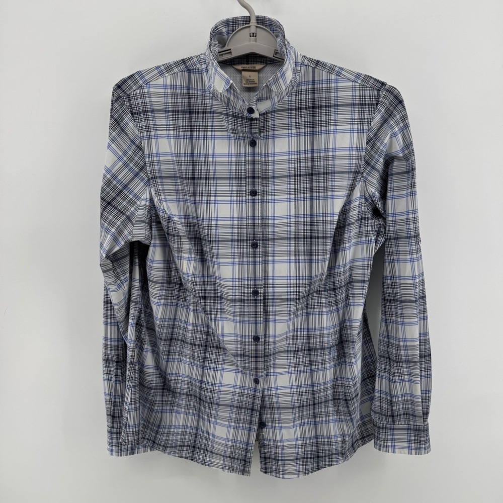 Duluth Trading Co Mens Large Blue Plaid Performance Button Down Shirt Ventilated